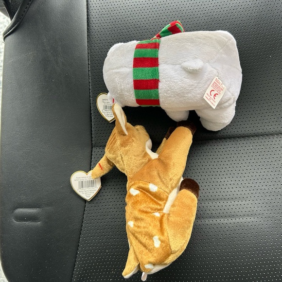 Ty Plush Set with Brown Reindeer and White Polar Bear - Picture 2 of 3